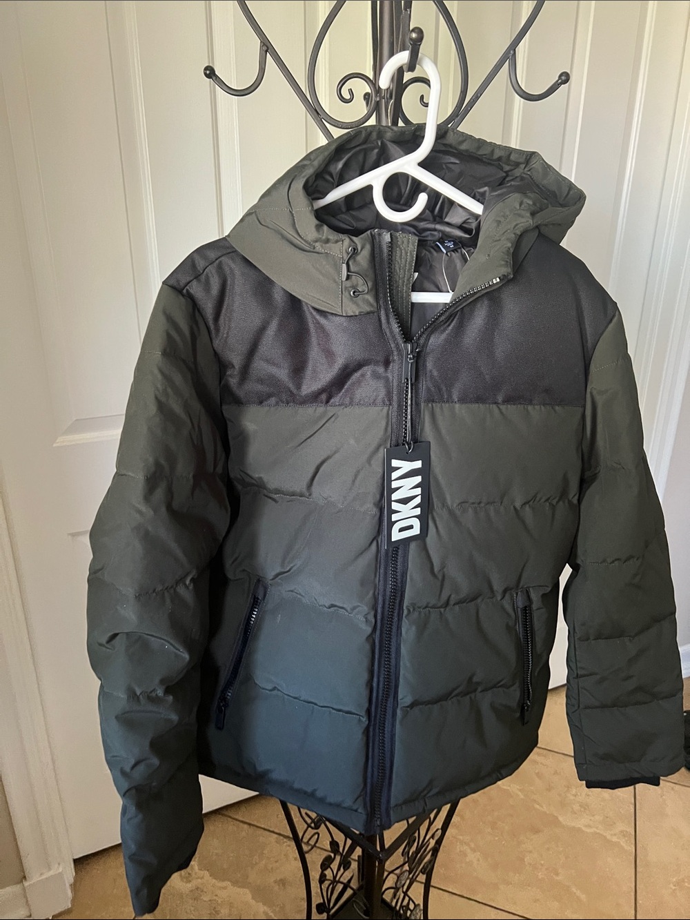 DKNY Olive Green & Black Boys' Hooded Puffer Jacket